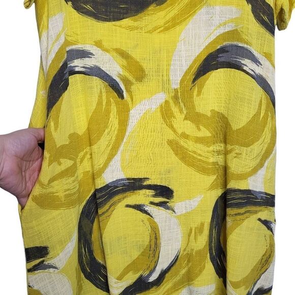 Made in Italy Abstract Print Cotton/Linen Blend Yellow Midi Dress Size 10 - Picture 4 of 9